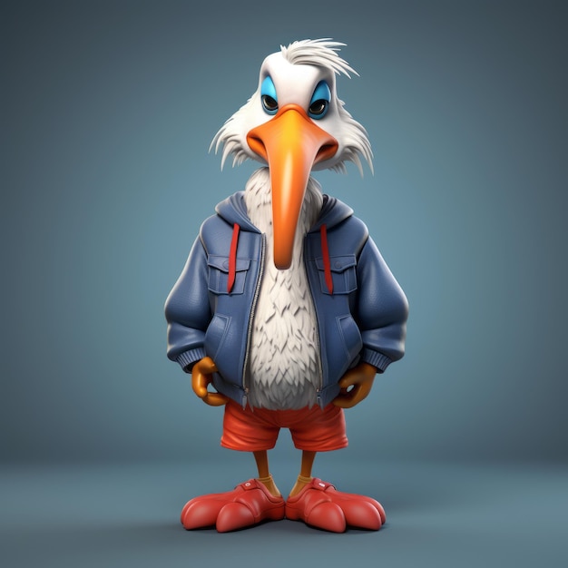 3d Cartoon Pelican Urban Outfit Super Cute Bird Ilustracja