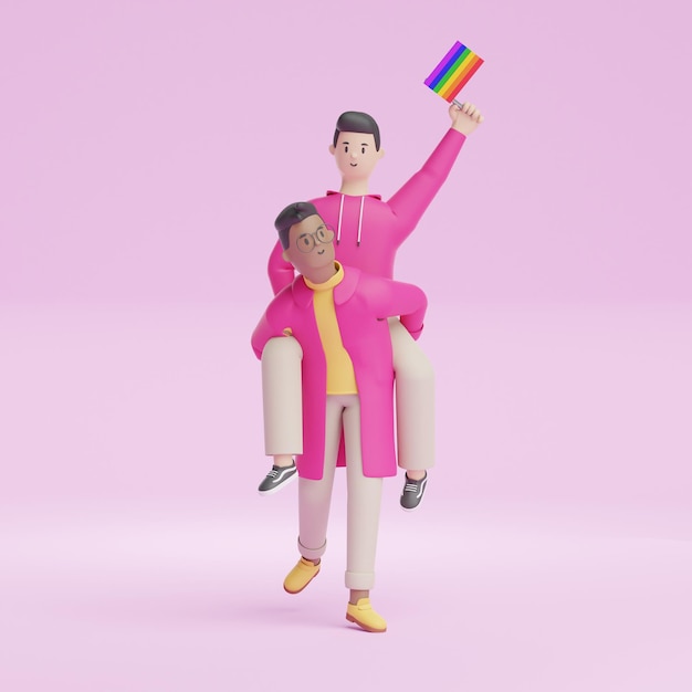 3D charakter mężczyzna LGBTQ duma homoseksualna para miłość walentynki przyjaciele kobieta mężczyzna szczęśliwy