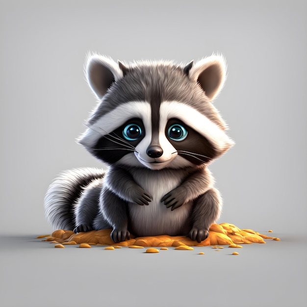 3D chubby cute baby raccoon kreskówka jest po prostu zbyt uroczy z jego dużymi dusznymi oczami i chubby