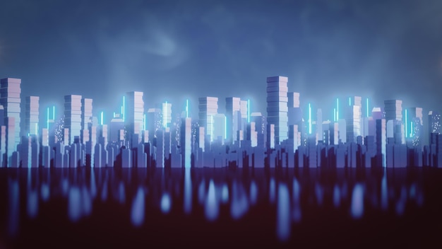 3d Ciemne Miasto Cyberprzestrzeni Metaverse Cyfrowy Krajobraz Futurystycznej Koncepcji Tła Renderowanie Ilustracji 3d