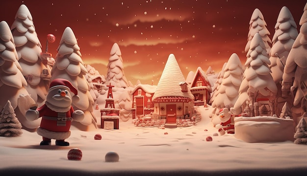 3D claymation Scena bożonarodzeniowa na biegunie północnym