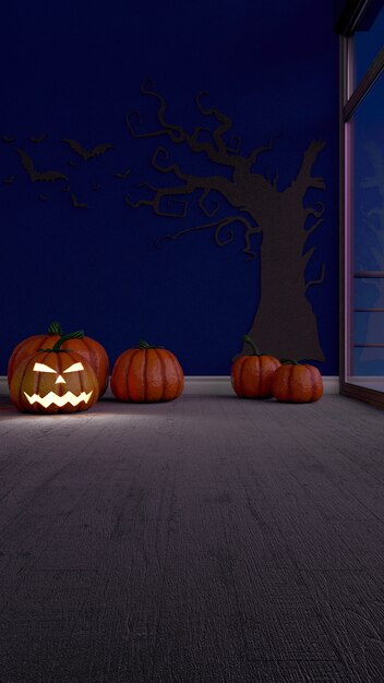 3D Contemporary Empty Room with Jack-o-lantern