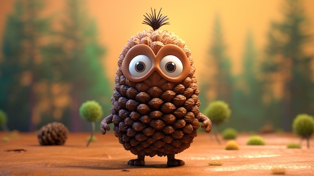 3D Cute Cartoon Pinecone Character Geneative AI