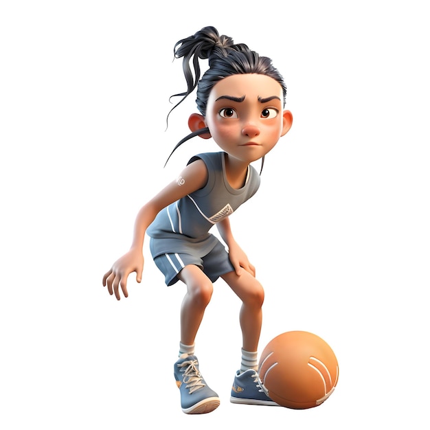 3D Cute Girl Basket Ball Champ w akcji na białym tle