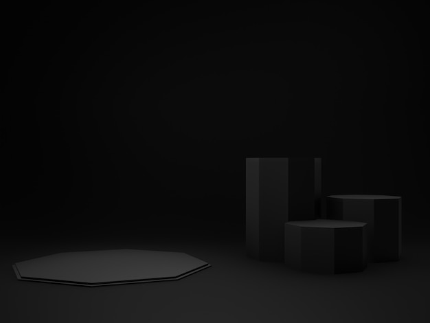 Zdjęcie 3d czarne geometryczne podium produktu. ciemne tło.