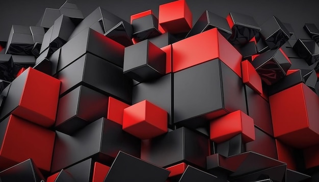 3D czarne i czerwone kostki stos abstrakcyjne tła Generative AI