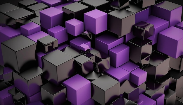 3D czarne i fioletowe kostki stos abstrakcyjne tło Generative AI