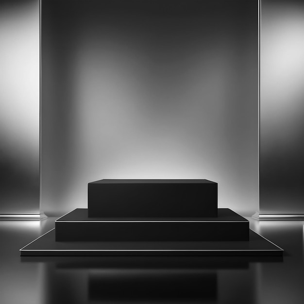 3d czarne schody prezentacja scena podium maketa metalowe schody krawędź na metalowym tle koloru