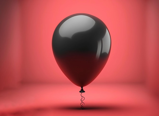 3D czarny balon z czerwoną liną w tle