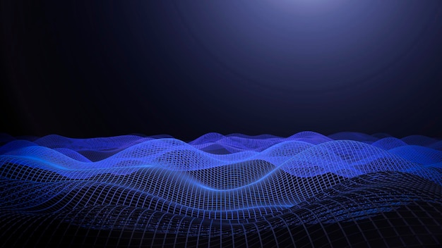 3d dane abstrakcyjne tło Technologia cyfrowe niebieskie linie fali na czarnym tle Cybernauka