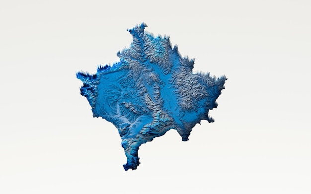 Zdjęcie 3d deep blue water kosowo mapa zacieniowana relief tekstura mapa na białym tle ilustracja 3d