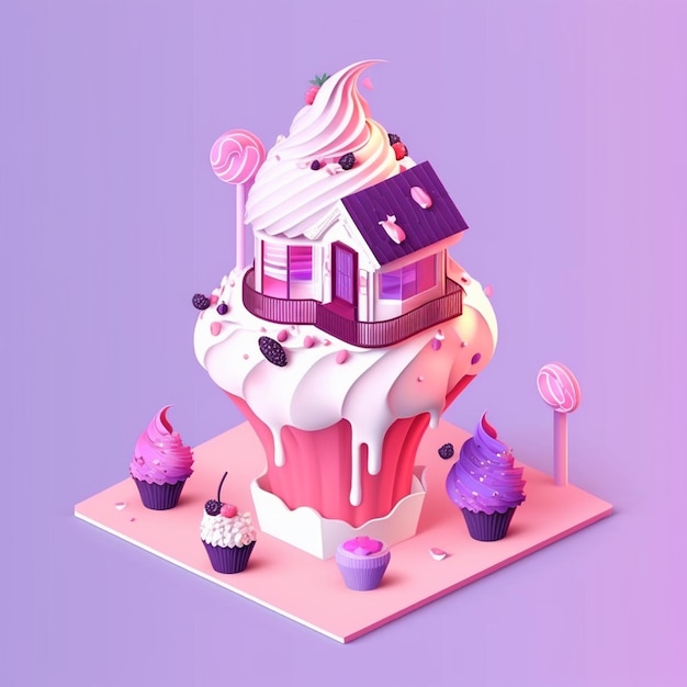 Zdjęcie 3d_dessert_restaurant_in_the_shape_cupcake_pink_purple