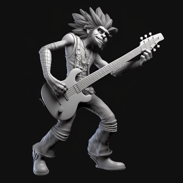 3d drukowany Monster Of Rock Ilustracja gitarowa w stylu Troubadour