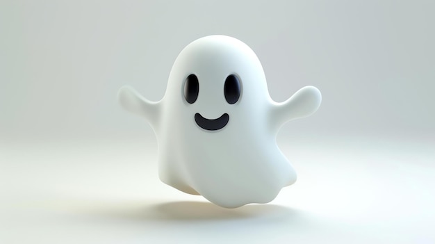 3D duch w stylu kreskówki z uroczym wyrazem twarzy pływający na czystym białym tle Doskonały do dodania zabawnego dotyku do projektów i projektów na temat Halloween