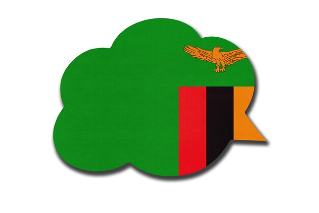 3D dymek z flagi narodowej Zambii na białym tle. Mów i ucz się języka. Symbol kraju Zambii. Znak komunikacji na świecie.