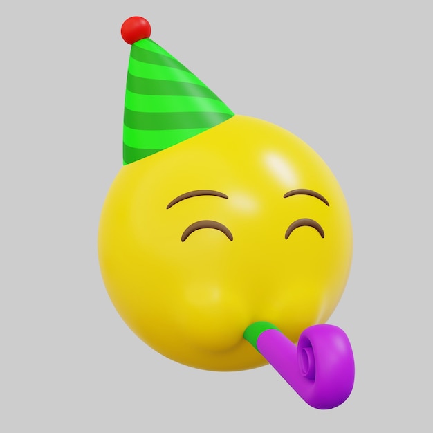 3D emotikon celebracja kreskówka emoji lub buźka żółta piłka
