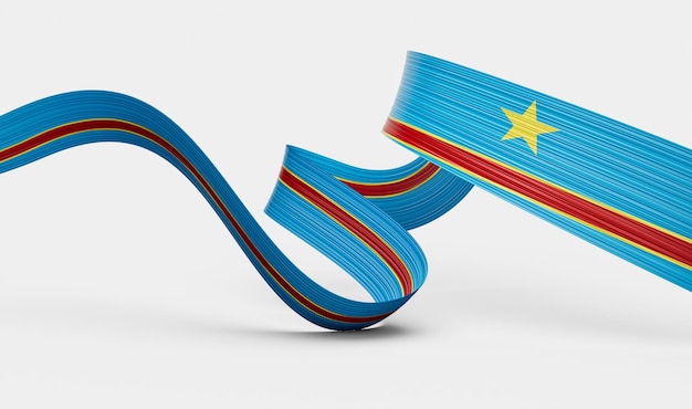 3D Flaga Demokratycznej Republiki Konga 3D Falista Błyszcząca Wstążka Na Białym Tle Ilustracja 3D