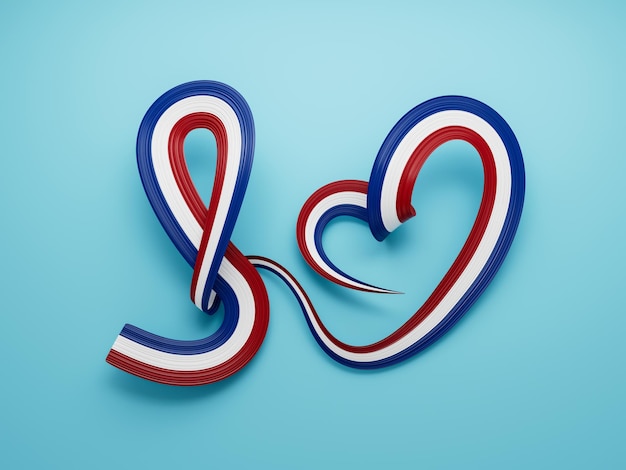 Zdjęcie 3d flaga holandii flaga wstążka świadomości faliste w kształcie serca na niebieskim tle ilustracja 3d