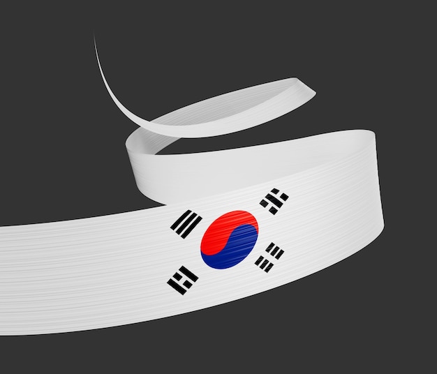 Zdjęcie 3d flaga korei południowej 3d waving ribbon flag isolated on grey background 3d ilustracja