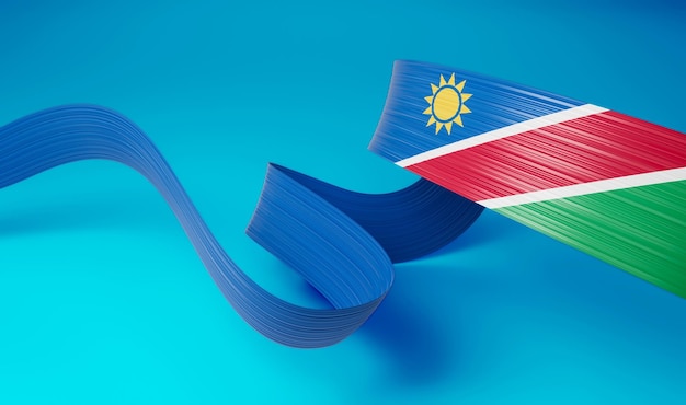 3D Flaga Namibii Kraj 3D Falista Wstążka Flaga Namibii na Niebieskim Tle Ilustracja 3D