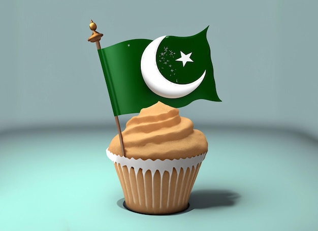 3d flaga pakistańskiego dnia niepodległości wykonana na torcie z zielonymi i białymi świeczkami