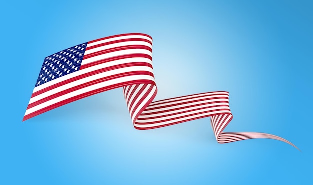 3d flaga Stanów Zjednoczonych Ameryki 3d falista błyszcząca wstążka USA na niebieskim tle ilustracja 3d