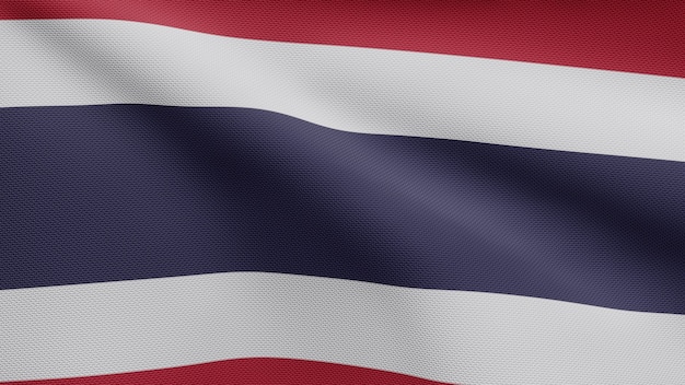 3D, flaga Tajlandii na wietrze. Zamknij się z Tajlandii transparent dmuchanie, miękki i gładki jedwab. Tkanina tkanina tekstura tło chorąży.