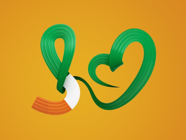 3D flaga Wybrzeża Kości Słoniowej w kształcie serca falista świadomość wstążka flaga na pomarańczowym tle ilustracja 3d