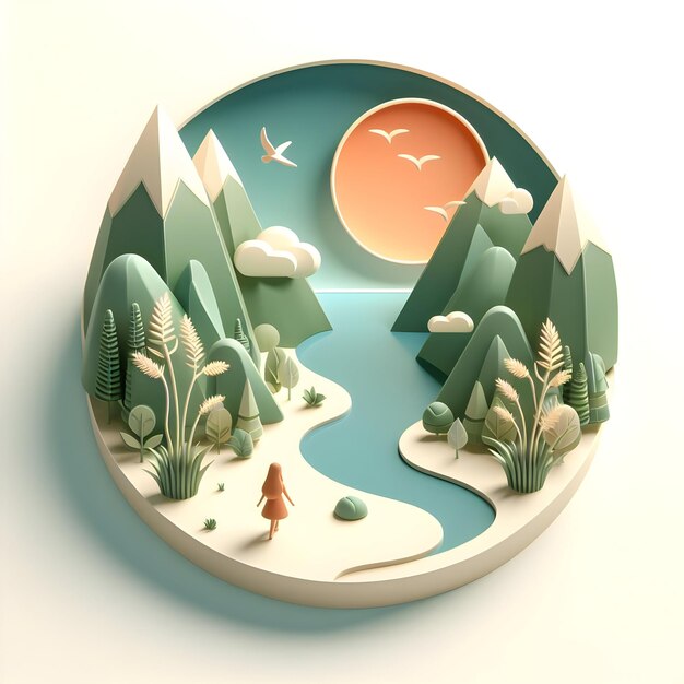 3d Flat Icon EcoTourism Destinations Concept Przystynne krajobrazy z minimalnym wpływem człowieka z whi