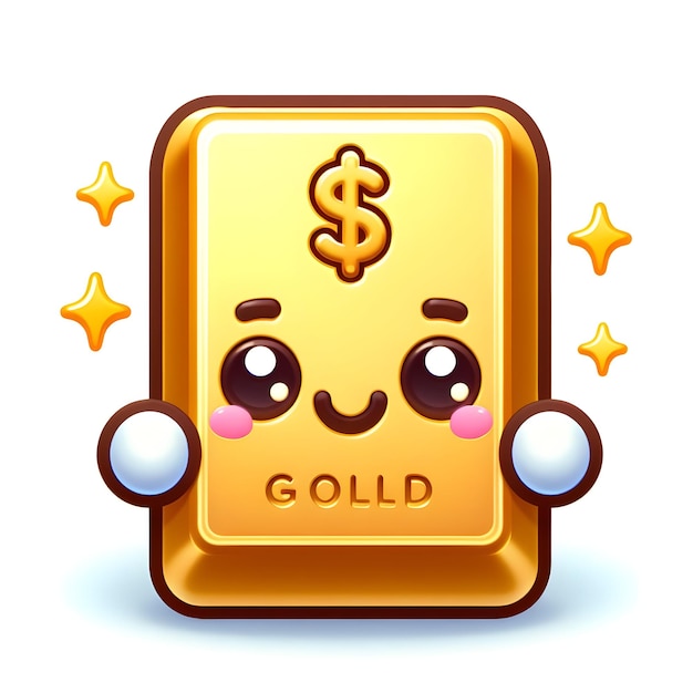 3D Flat Icon Gold Bar z białym tłem i izolowanym uroczym stylem 1png