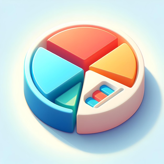 3D Flat Icon Pie Chart z białym tłem i izolowanym uroczym stylem