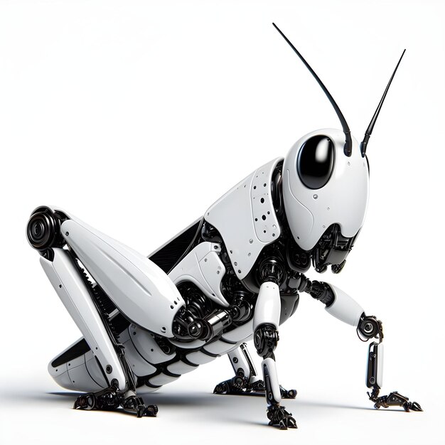 Zdjęcie 3d futuristic grasshopper bugs insects smart robot czarno-biały kolor z kamerą