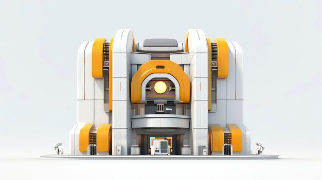 3D futurystyczna architektura miasta scifi, biała, żółta, z organicznymi drapaczami chmur dla tła science fiction lub fantasy Budynek abstrakcyjny Ilustracja generatywna AI