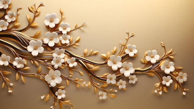 3d gałęzie kwiatów w stylu złotej arabeski