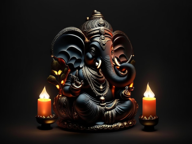 Zdjęcie 3d ganesha na ciemnym tle na diwali