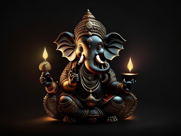 Zdjęcie 3d ganesha na ciemnym tle na diwali