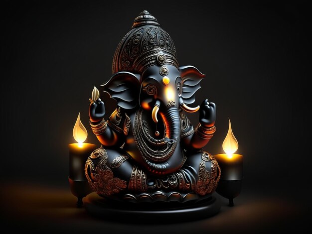 Zdjęcie 3d ganesha na ciemnym tle na diwali