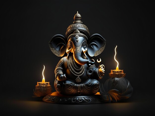 Zdjęcie 3d ganesha na ciemnym tle na diwali