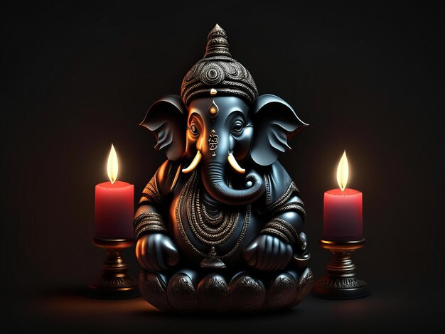 Zdjęcie 3d ganesha na ciemnym tle na diwali