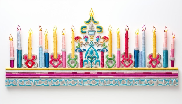 3d hanukkah menorah wielokolorowe haftowanie