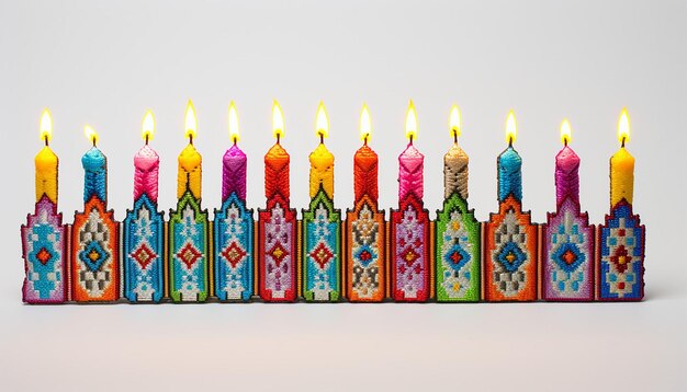 Zdjęcie 3d hanukkah menorah wielokolorowe haftowanie