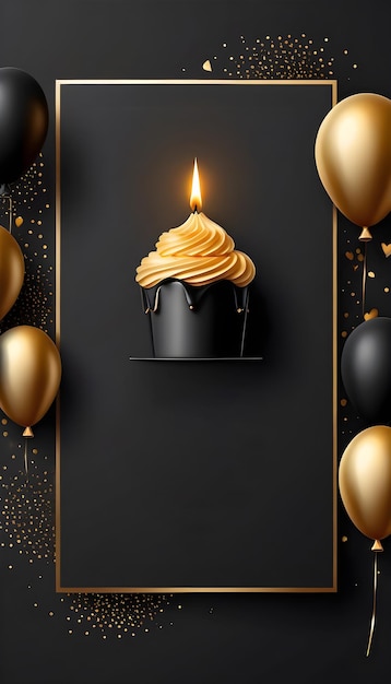 Zdjęcie 3d happy birthday golden elegant style card ciemne tło generative ai