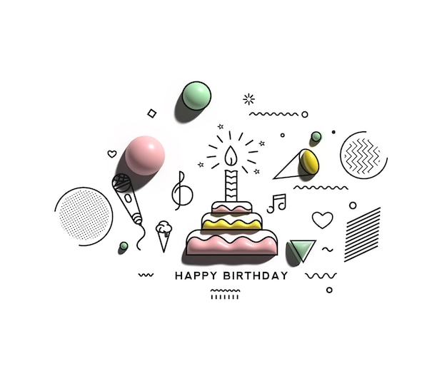 3d Happy Birthday Tekst Party Elementy Tło Ulotka Plakat Projekt 3d.
