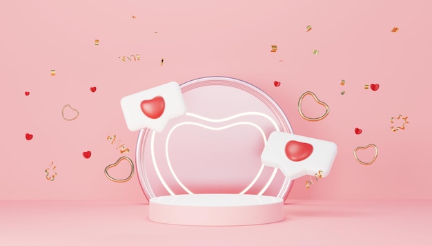 3D Happy Valentines Day Minimalna słodka scena miłosna z podium dla makiety i marki produktu