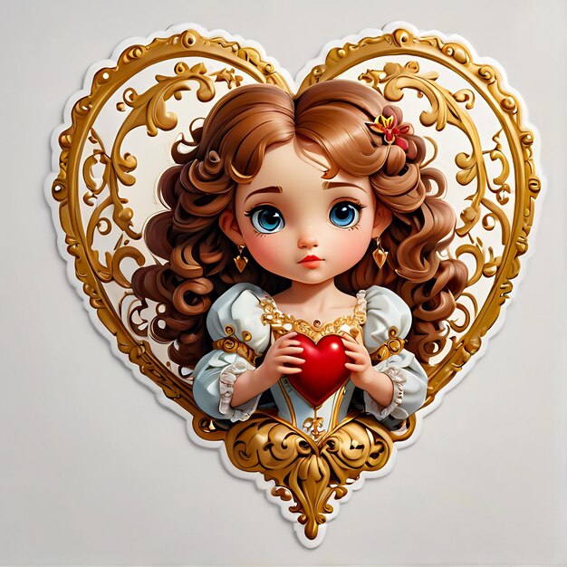 3D Heart Sticker - 3D naklejka z postacią z kreskówki z sercem.