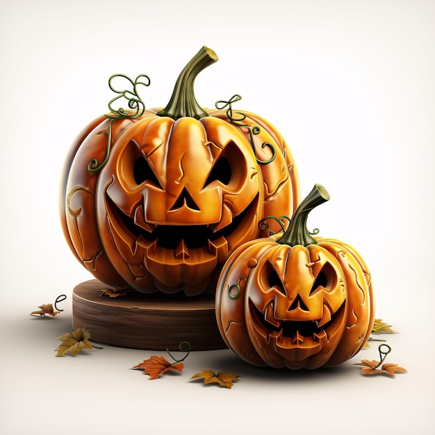 3D i Cute Jack O Lanterns z karikaturowym stylem Halloween dynie generatywne AI