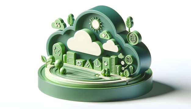 3d ikona jako Green Cloud Horizon Horyzont, w którym cloud computing i cele zero-carbon spotykają się w chmurze