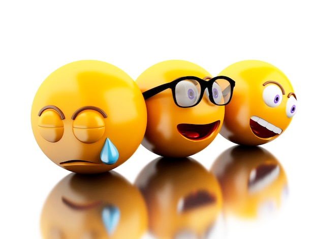 Zdjęcie 3d ikony emoji z wyrazami twarzy.