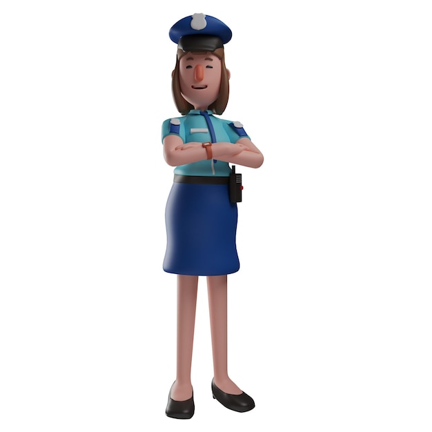 3D ilustracja 3D ilustracja kreskówki policjantki z pięknym uśmiechem ręce złożone do przodu