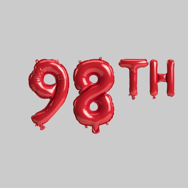 3d ilustracja 98 czerwonych balonów na białym tle